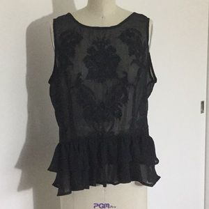 GUESS Black See Thru Sleeveless Top Size Large